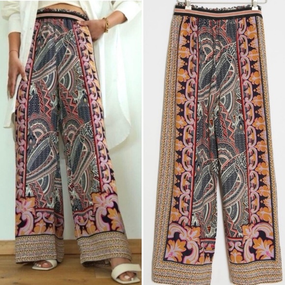Maeve by Anthropologie Rooibos Wide Leg Palazzo Pants Multicolor Paisley Medium - Picture 1 of 15
